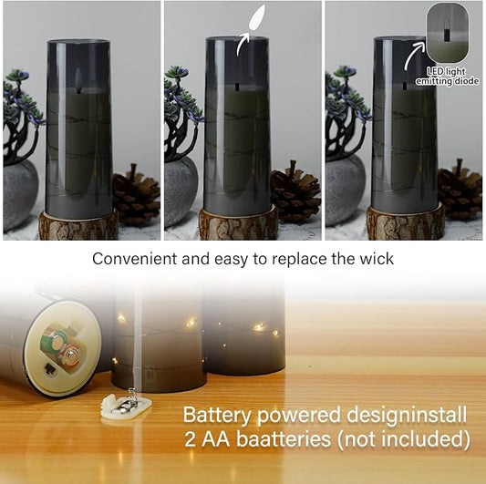 kakoya Flameless LED Candles with Timer 5 Pc Flickering Flameless Candles for Romantic Ambiance and Home Decoration Stable Acrylic Shell,with Embedded Star String,Battery Operated Candles(Grey)