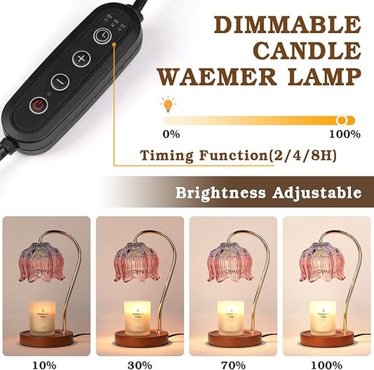 Funistree Dimmable Candle Warmer Lamp with Timer, Electric Candle Warmer Lamp, Women Birthday Gifts, Flower Candle Lamp Warmer for Family, Pink Blue Fragrance Candle Lamp for Modern Office Desk Decor