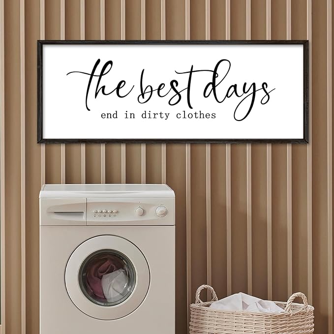 Laundry Room Wall Decor 32"×12" The Best Days End In Dirtiest Clothes Sign Funny Modren Bathroom Large Plaque Wood Framed Wall Hanging Art (Black)