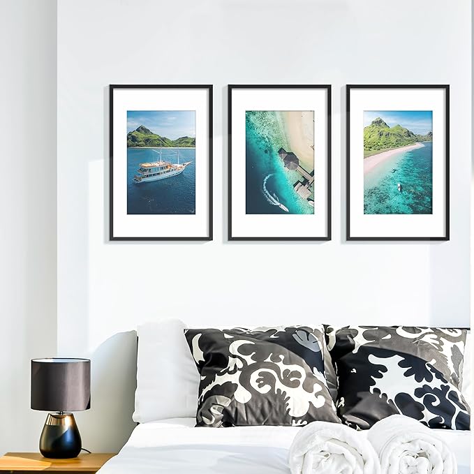 Wiscet 11x17 Picture Frame Set of 9, Display Pictures 8x12 with Mat or 11x17 without Mat, Photo Frame for Horizontal or Vertical Wall Display, Black