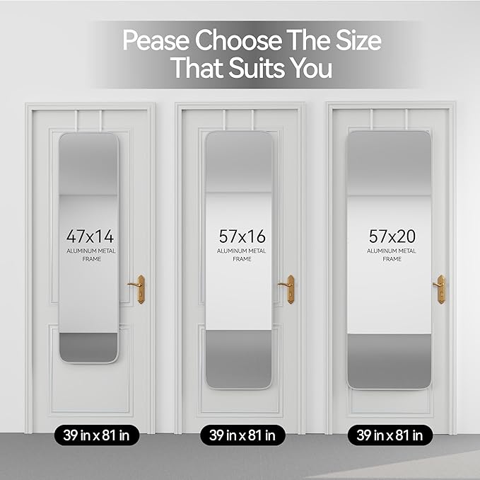 SCWF-GZ 57x16 Door Hanging Full Length Mirror, Floor Stand (Height 5.7ft just Body in1.3ft) Wall Mounted Metal Frame Rectangle Dressing Mirrors for Bedroom Bathroom Room 57 inch Silver