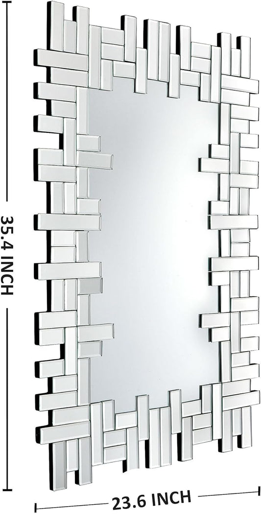 KOHROS Large Decorative Rectangle Mirror for Wall Decor Art Grecian Venetian Mirror (Silver-A, 36" L x 24" W)