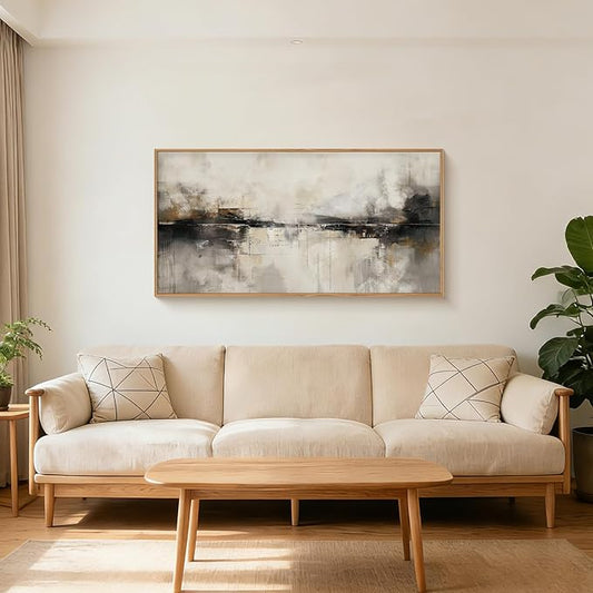 HOURIA Large Abstract Neutral Beige & Black Framed Canvas Wall Art Set,Modern Minimalist Brown Wall Decor,Textured Gray Tan Illustrations Artwork for Living Room, Bedroom, Farmhouse- 40"x20"x1
