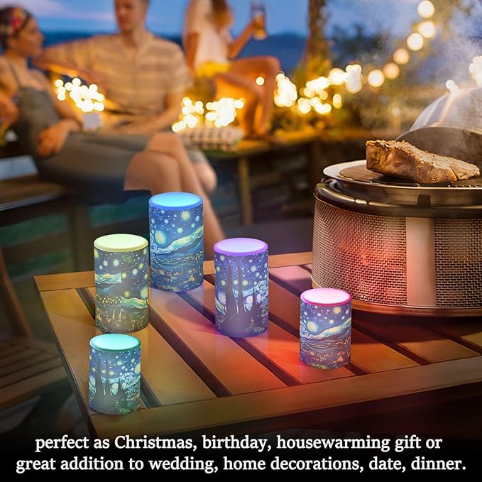 ALAZA Starry Sky Flickering Flameless Candles Battery Operated with Remote Timer,Tea Light Candles LED Pillar Votive Candles Set of 2 for Outdoor Indoor Decorations