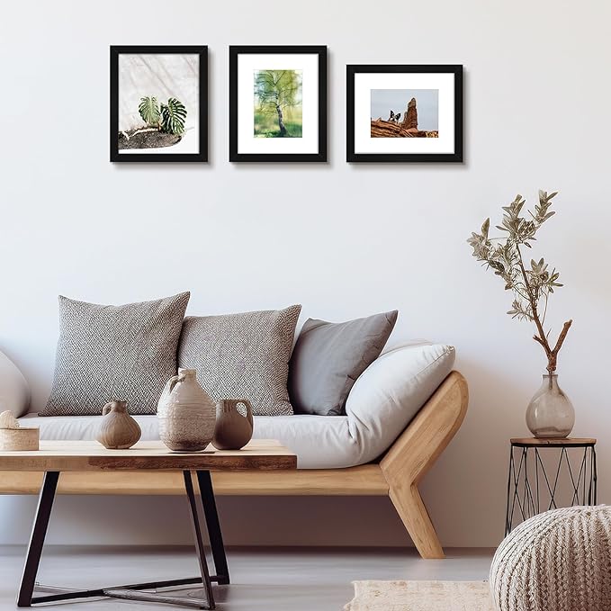 Golden State Art, 8x10 Picture Frame Set of 3 - Matted to 5x7 Photo - Engineered Wood Gallery Frame Set - Wall Mounting or Tabletop Display (Black,3 Pack)