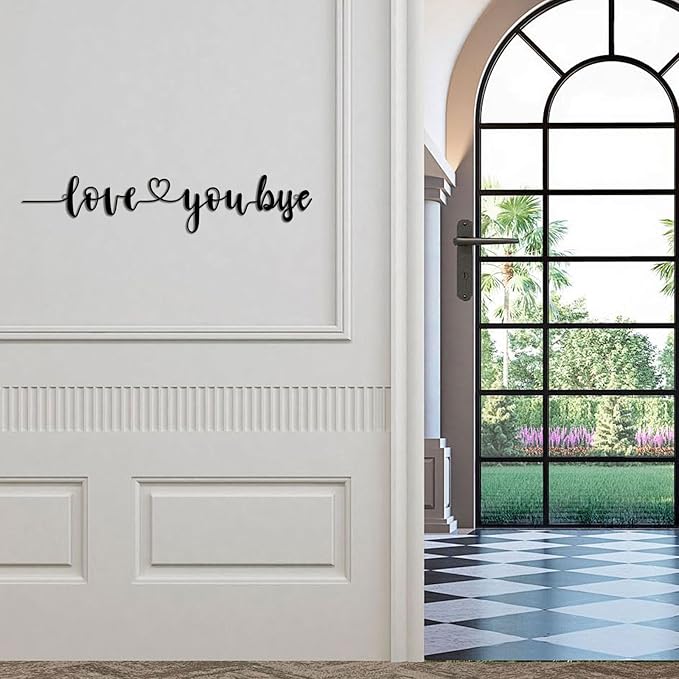 Love You Bye Over Door Frame Decor Corner Sign, Metal Door Topper Wall Decor Express Love and Warm Family Sign for Office Front Door Bathroom Hallway Entryway Black (LOVE YOU. BYE Style 14)