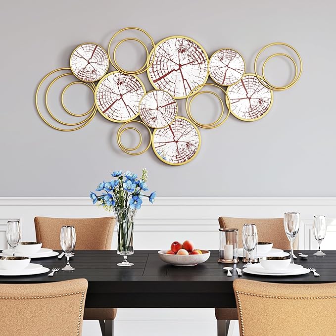 PERHOM 52"x26" Gold Wall Art Mirror,Modern Wall Sculptures Mirrors, Gold Metal Frame Mirrors for Living Room, Entryway, Bedroom, Dinner Room