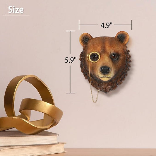 UITWMKTG Simulated Animal Head Wall Decor Colored Animal Sculptures Wall Mount 3D Wall Art Decoration for Home Bedroom Living Room Decor Bear