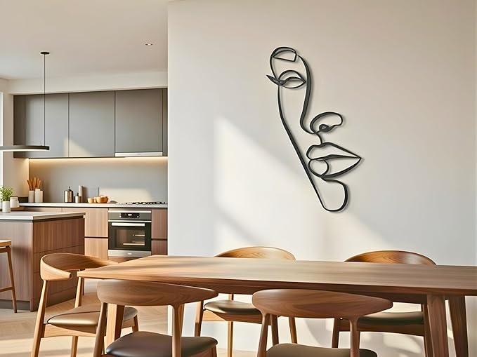 Vailla Wall Art Decor Minimalist Abstract Woman Face Wall Decoration Wooden Modern 3D Sculptures Line Drawing Wall Art Decor Female Single Line Home Hanging for Bedroom Kitchen Bathroom Living Room