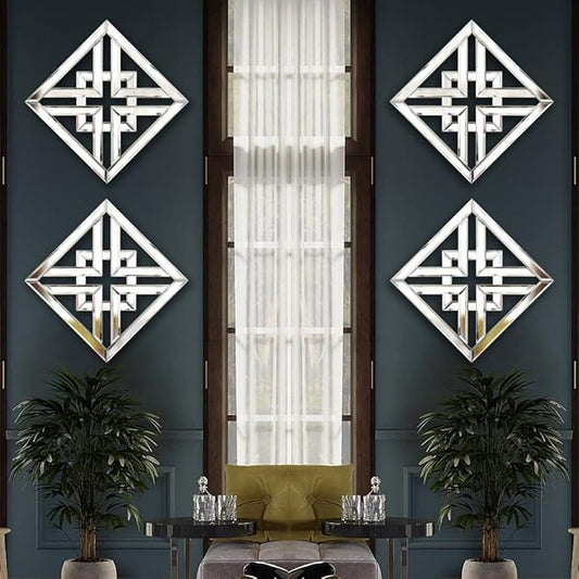 QMDECOR Decor Mirror Size 12x12 inches Square Mirrored Silver Wall Decorative Mirror with Beveled Edge Modern Fashionable Wall-Mounted Mirrors
