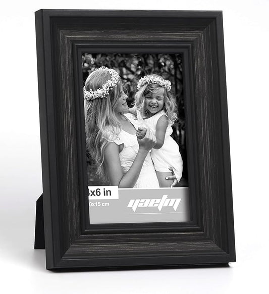 Yaetm Black 4x6 Picture Frame Set of 4, 1.4” Wide Molding & Distressed Black Photo Frames with HD Tempered Glass, Display on Tabletop & Wall Mounting