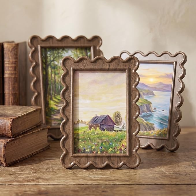 Novabright 4 Pcs 4 x 6 Inch Wood Petal Picture Frame Vintage Photo Frame with Real Glass for Tabletop and Wall Display Home Decor Photo Gallery Family Friend Wedding Graduation Gift