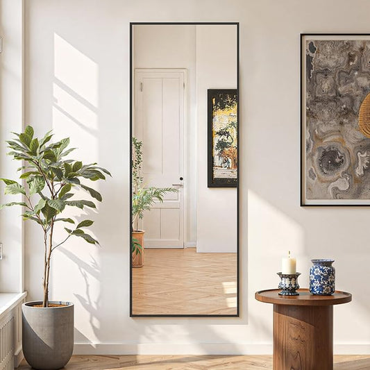 Mirror Full Length 59"x16" Full Body Floor Mirror with Stand, Shatterproof Glass, Aluminum Alloy Frame, Free Standing Wall Mounted or Leaning Rectangle Mirrors for Bedroom Living Room Entryway