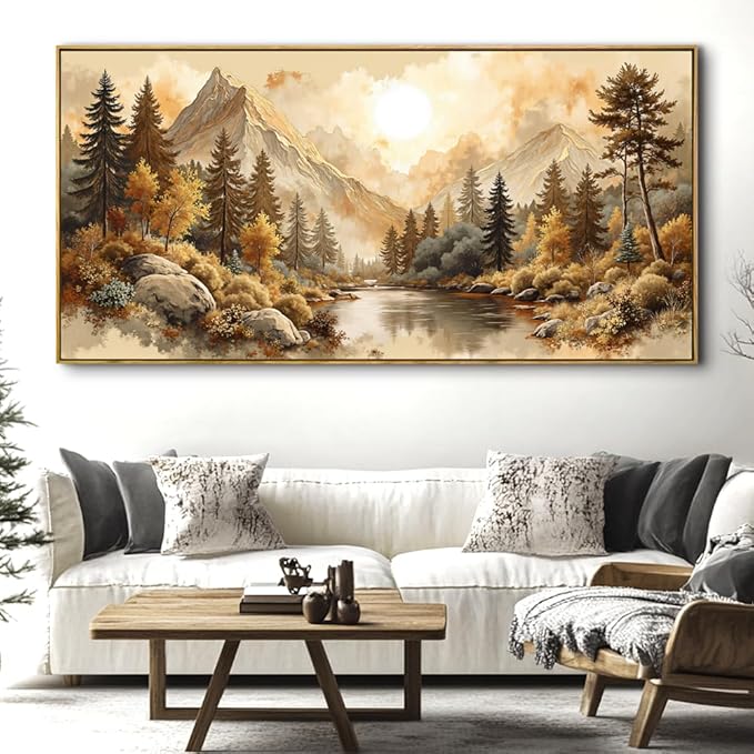 Landscape Wall Art - Framed Modern Canvas Painting for Living Room, Bedroom Home Office Decor, 48x24 Inch Ready to Hang
