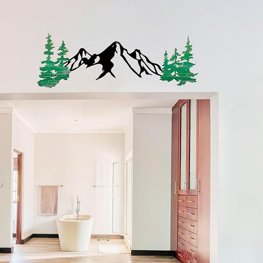 Yuzhuo Metal Mountain Wall Art Decor, Mountain Forest Silhouette Art Suitable for Living Room Bedroom Indoor Outdoor Garden Home Decoration (Green, 34.5L x 11W)
