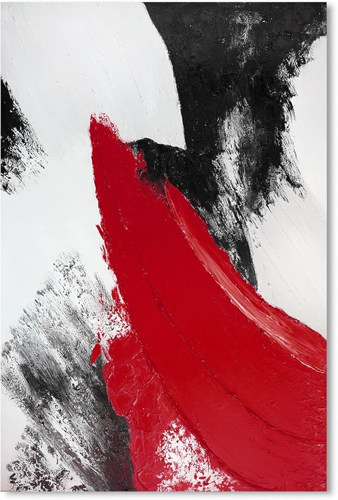 YPY Red Abstract Canvas Wall Art: Modern Minimalist Black and White Picture Painting Print Poster for Living Room Bedroom Bathroom Office Home Wall Decor 10x15