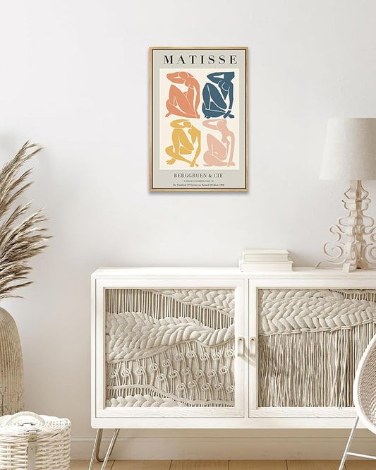 Zzuyi Henri Matisse Wall Art, Abstract Art Decor, Danish Pastel Room Decor, Boho Wall Art - 12''x16'' Natural Framed