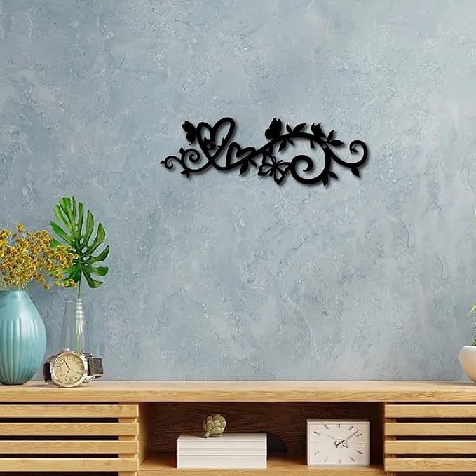 CREATCABIN Heart Metal Wall Art Decor Black Wall Hanging Decor Butterfly Iron Wall Art Silhouette Sculpture Decoration Hollow Out Minimalist Ornament for Garden Home Balcony Indoor Outdoor 12 x 4Inch