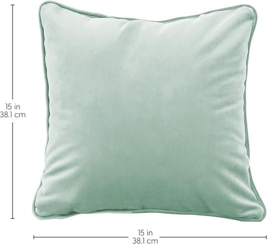 FDP 15" x 15" Velvet Square Pillow Set with Piping; Decorative Throw Pillow for Home Décor in Living Room, Bedroom or Lounge (2-Pack) - Aloe, 15157-347