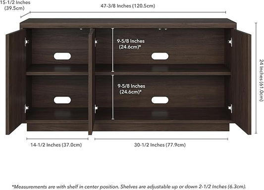 Henn&Hart Fluted TV Stand for TVs up to 55" with 3 Swing Out Ribbed Doors and Adjustable Shelves for Living Room, Family Room, or Office, Rich Brown