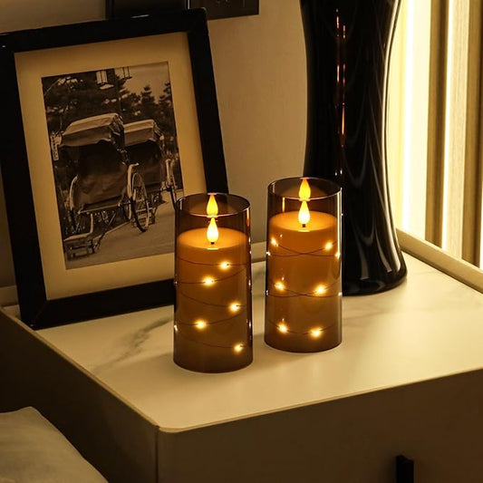 Aignis Flickering Flameless Candles Battery Operated Candles LED Candles with Remote Timer for Home/Wedding/Birthday/Holiday Decor ,Grey 3D Flame Set of 2 (D3 xH6 6")