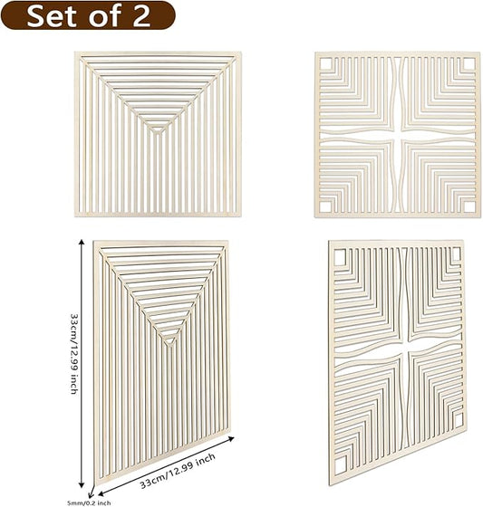 Homenthus 2 Pcs Abstract Wood Wall Art, Mid Century Modern Geometric Wood Wall Decor Minimalist Wooden Wall Art Decor Panels for Boho Living Room Bedroom Kitchen Dining Room Office Home Wall Decor