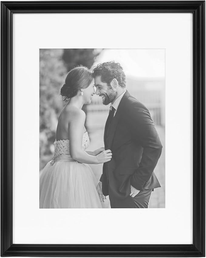 Kate and Laurel Adlynn Rectangle Picture Frame Set of 4; 11 x 14 matted to 8 x 10; Black; Modern Glam Four-Piece Frame Set for Gallery Wall Frame Set in Living Room Wall Decor