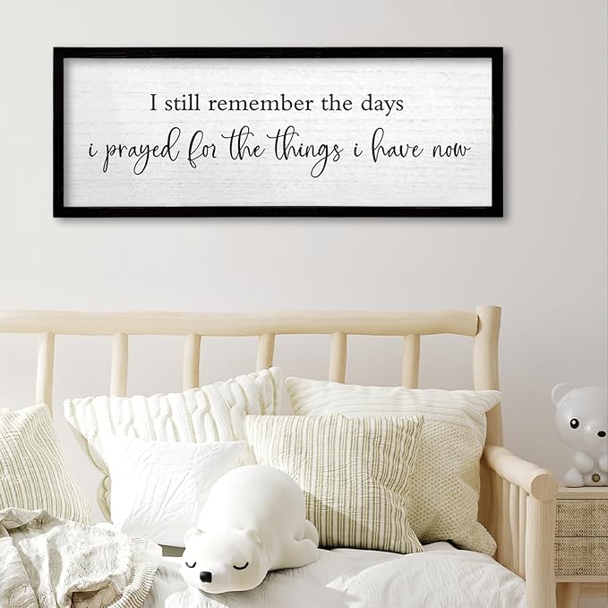 TQianJiang Inspirational Quote Bible Verse Wall Decor I Still Remember the Days I Prayed Sign 24"×10" Christian Grateful Motivational Religious Art for Catholic Living Room Large Wall Hanging (Black)