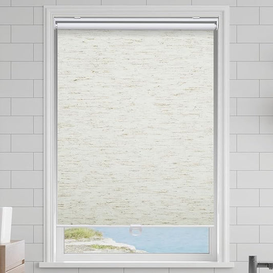 Cordless Roller Shades Blackout Blinds for Windows Room Darkening Rolled Up Shades with Spring System, UV Protection Natural Linen Fabric Window Shades Door Blinds for Home(56" W x 72" H, Linen Cream