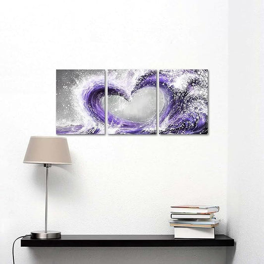 HOMEOART Bedroom Wall Art Ocean Wave Painting Love Sign Wall Decor Framed Artwork Bathroom Bedroom Living Room Decor (Purple)