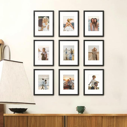 9x12 Picture Frame Sef of 10, Display Pictures 6x8 with Mat or 9 x 12 Without Mat, Photo Frame Collage for Wall Gallery Decor, Wall Mounted, Black
