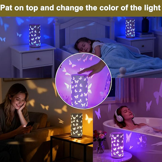 Butterfly Night Light - USB Table Lamp with Rotating Projection, Portable Bedside Light for Bedroom, Coffee Shop, Gifts for Women, Mom, Birthday