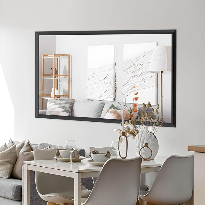 Amorho Bathroom Mirror Black, 48x40 Inch Thick Metal Framed Wall Mirrors, Suitable or Bedroom, Living Room, Entryway, Rectangle Wall-Mounted Mirrors(Horizontal/Vertical).