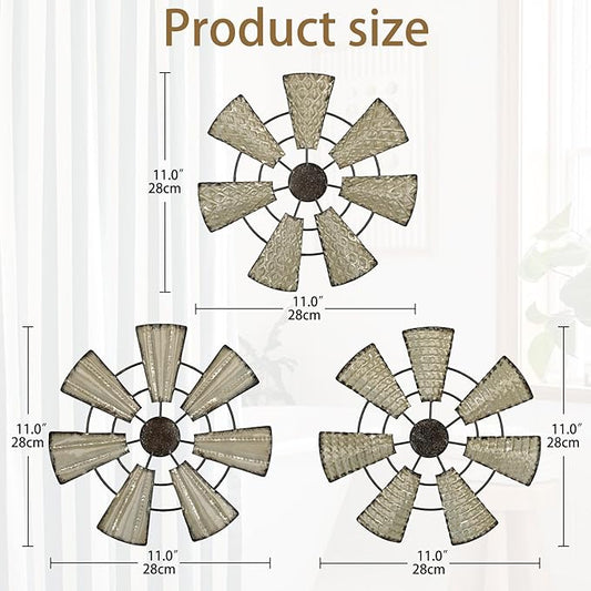 Briful 12" Wall Décor Pack of 3 Metal White & Black Windmill Radial Plate Wall Art Modern Accent Hanging Wall Decorations For Home Office Living Room Wall Sculptures
