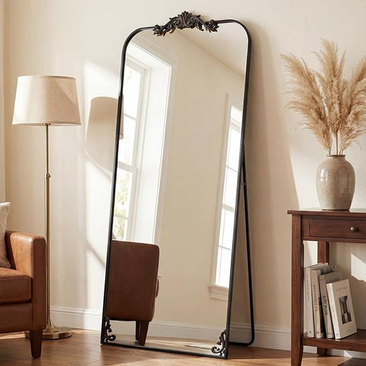 Antok Arched Full Length Mirror, 71"x32" Floor Mirror with Carved, Full Body Mirrors for HomeDecor, Standing/Halling Large Wall Mirror for Bedroom, Living Room, Cloakroom, Bronze, Luxury Style