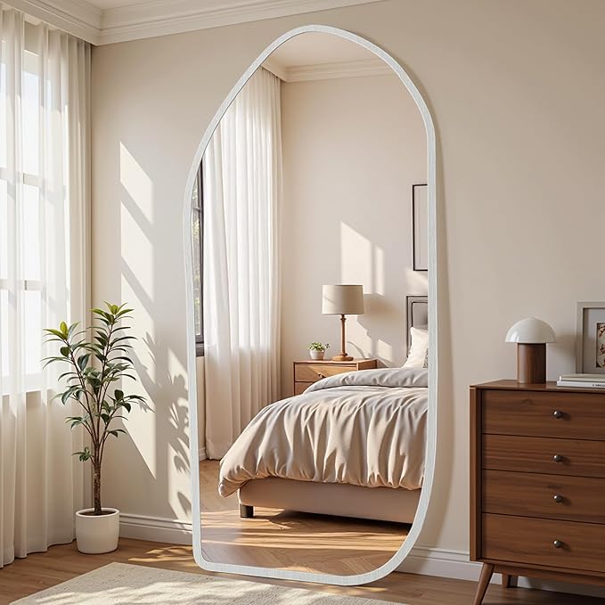 Suidia Full Length Mirror, Oversized Floor Mirror with Solid Wood Frame, Large Standing Mirror for Bedroom Living Room, Wood Art Style, White, 86" L x 40" W