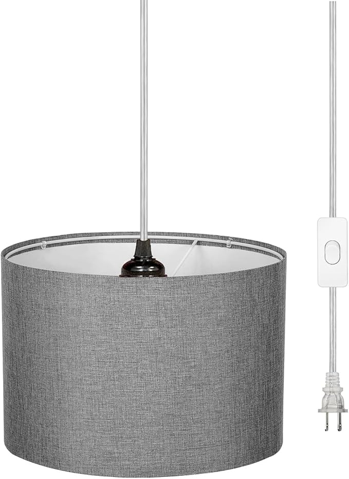 ZSLAIFU 15FT Plug in Pendant Light, Hanging Lamp with Switch,Gray Hanging Lights with Plug in Cord, Pendant Lamp with Remote Control,Pendant Light Fixture for Living Room Bedroom Farmhouse