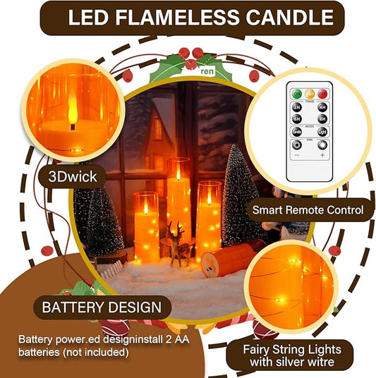 kakoya Flameless LED Candles with Timer 9 Pc Flickering Flameless Candles for Romantic Ambiance and Home Decoration Stable Acrylic Shell,with Embedded Star String,Battery Operated Candles(Orange)
