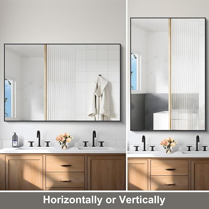 DESBING Black Bathroom Mirror for Wall, 60x40 Inch Rectangle Mirrors with Metal Frame, Modern Vanity Wall Mirror Decor for Entryway Hangs, Bathroom Living Room Horizontal or Vertical