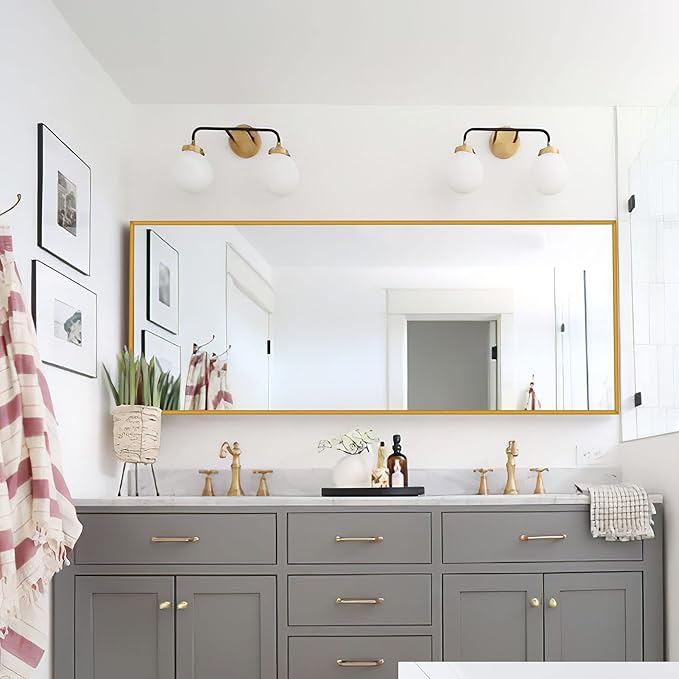 NeuType Full Length Mirror, 64"x21" Body Mirror with Stand Floor Standing Wall-Mounted Hanging or Leaning Against Wall Aluminum Alloy Thin Frame (Gold)