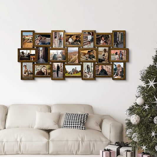 J.M.Deco Collage Picture Frames for Wall Decor, 21-Opening Reunion Family Picture Frame Set, One-Piece Photo Frames for Living Room, Bedroom, Gallery, Gold