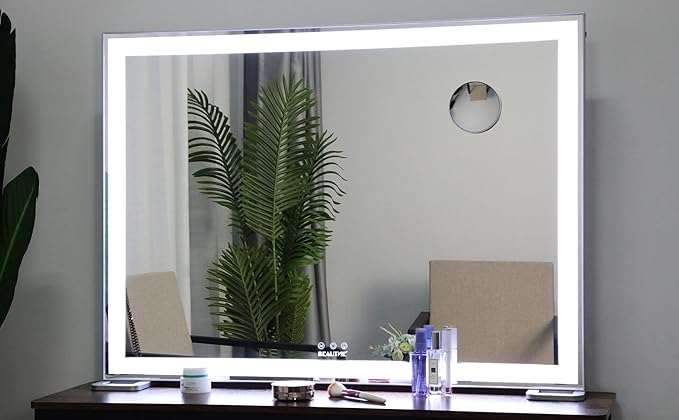 ANYHI Large Vanity Mirror with Light, 36.2" x 26.8" Hollywood Lighted Vanity Mirror, 10X Magnification, Smart Touch Control, 3 Color Modes, Memory Function, Tabletop or Wall Mount, Silver