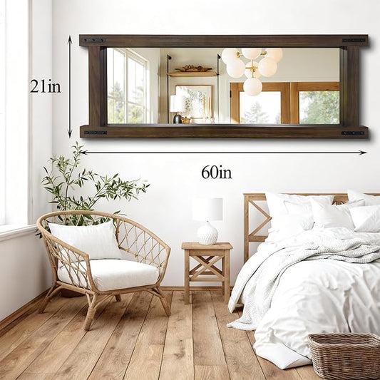 Full Length Mirror with Wood Frame ,60" x 21" Standing Full Body Floor Wall Mounted Hanging Mirror for Bedroom, Living Room,Cloakroom