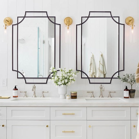 Black Wall Mirrors for Decor, 40''X28'' Large Bathroom Mirror for Vanity with Black Metal Frame, Modern Scalloped Mirror for Entryway, Dining Room, Living Room