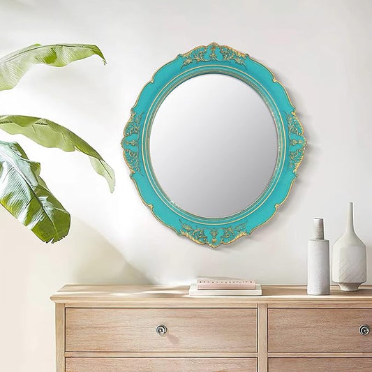 YCHMIR Vintage Decorative Wall Mirror 14.8 x 13.1 Inch Oval Mirror (Blue)