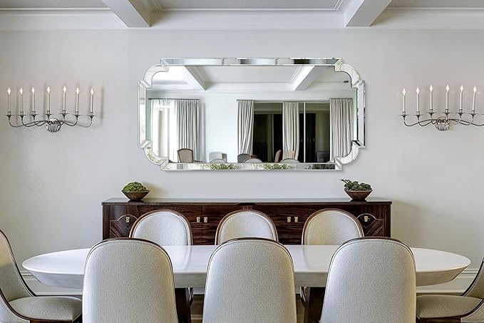 Chende Large Full Length Mirror, 59''x30'' Frameless Beveled Mirrors for Bathroom Vanity, Modern Decorative Mirror with Scalloped Glass Frame for Living Room, Dining Room, Entryway