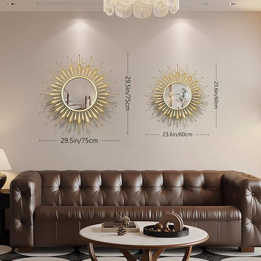 Wall Mirrors Decorative 30" Country-Style Gold Round Mirrors for Wall Decor ,Sunflower Wall Hanging Mirror