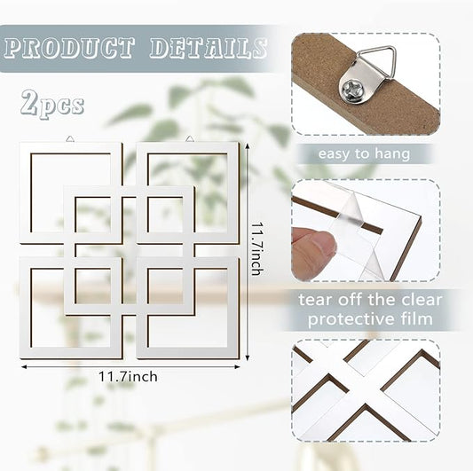 Weysat Wall Mount Home Mirror, 2 Pieces Silver Square Decorative Mirror for Bedroom, Living Room, Bathroom, 11.8 x 11.8 inches