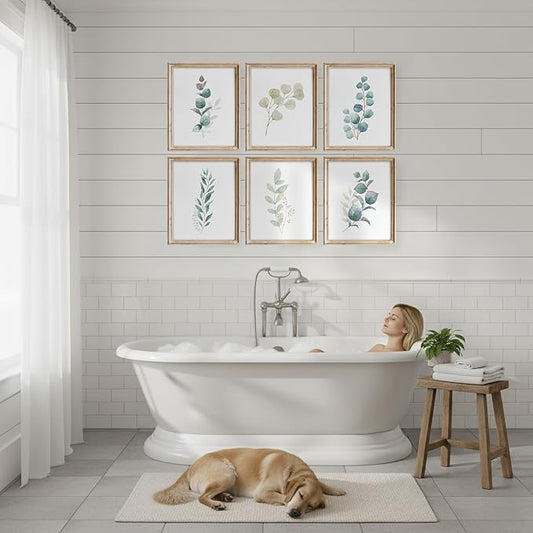 Botanical Prints Wall Art - Eucalyptus Leaves - (Set of 6) - Unframed - 8x10s | Kitchen Wall Décor | Kitchen Décor for Adding a Touch of Nature and Freshness to Your Kitchen Art | Botanical Wall Art