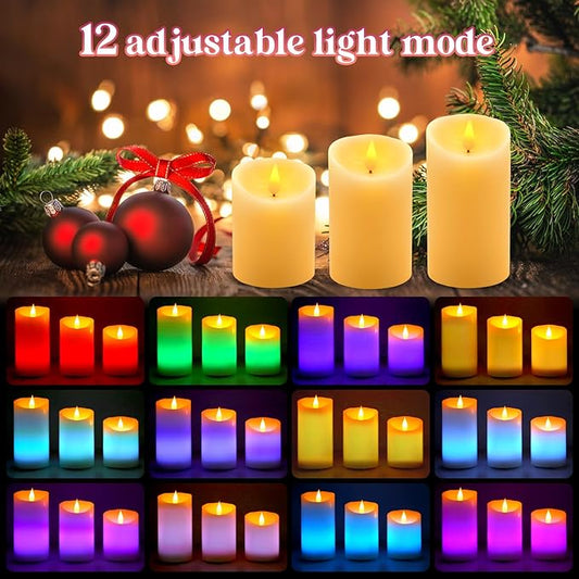 Rechargeable Candles Flickering with Remote,Flameless Candles Built-in Rechargeable Battery,RGB&Warm White Real Wax LED Candles for Home Decoration,Christmas,Party